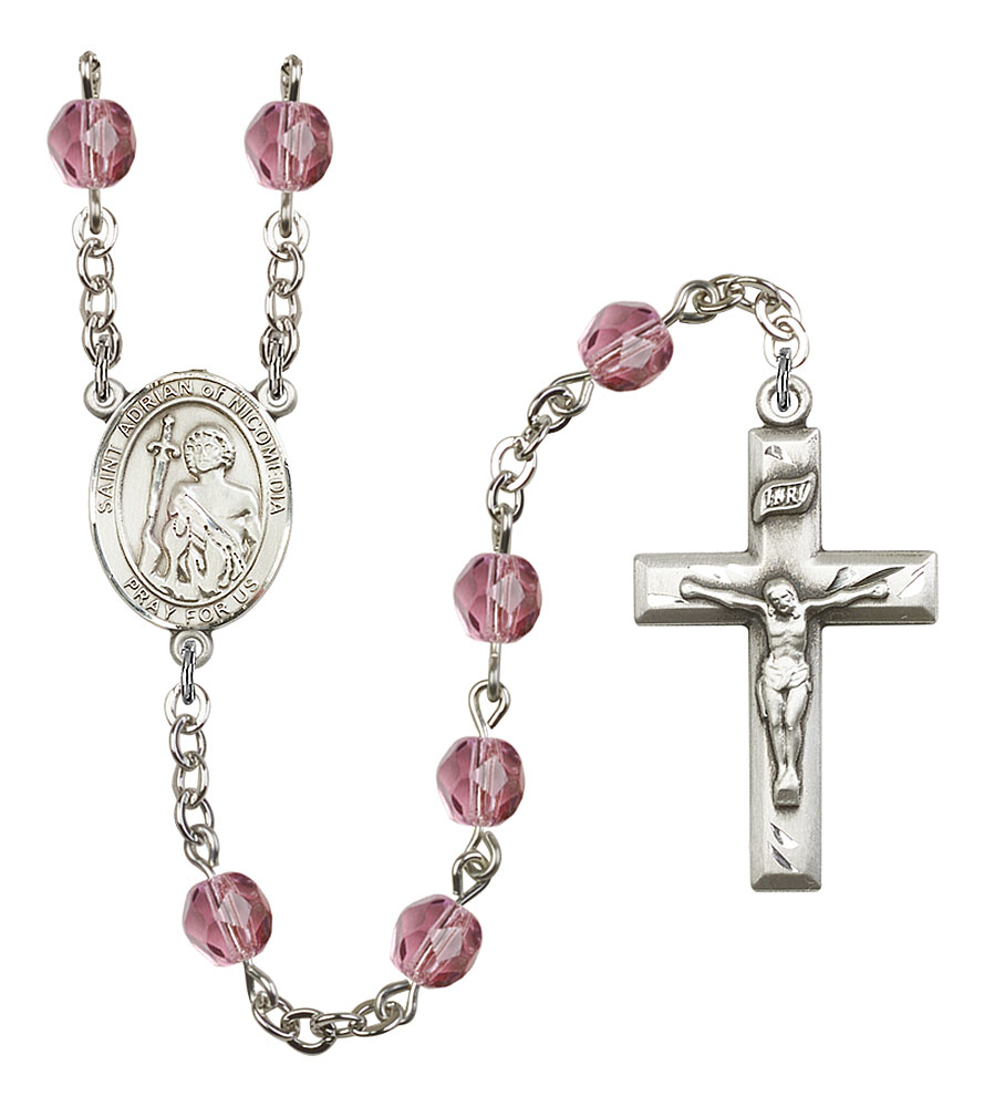 Saint Adrian of Nicomedia Engravable Rosary with Amethyst Beads