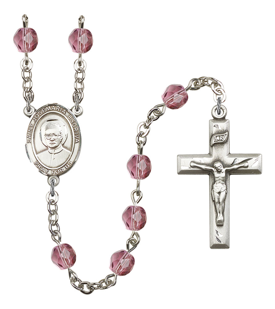 Saint Josemaria Escriva Engravable Rosary with Amethyst Beads