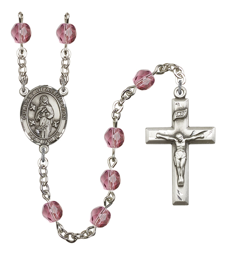 Our Lady of Assumption Engravable Rosary with Amethyst Beads