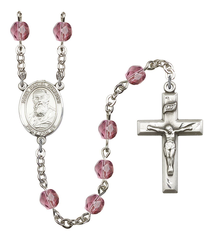 Saint Daniel Comboni Engravable Rosary with Amethyst Beads