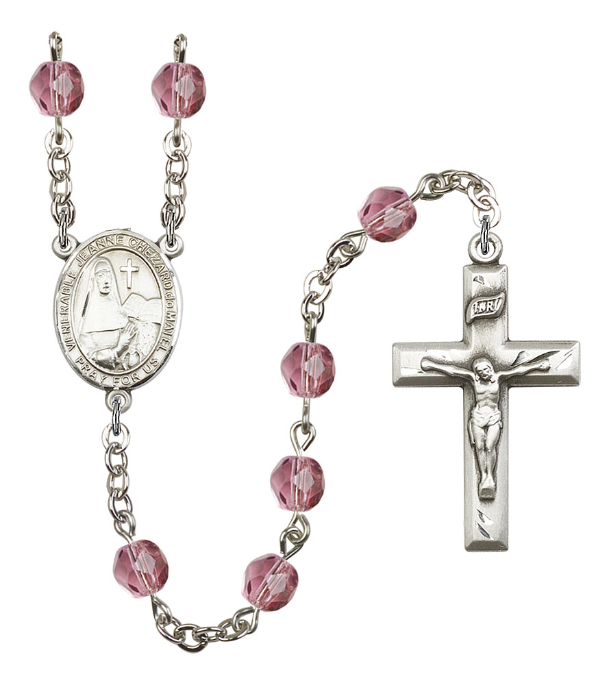 Saint Jeanne Chezard de Matel Engravable Rosary with Amethyst Beads