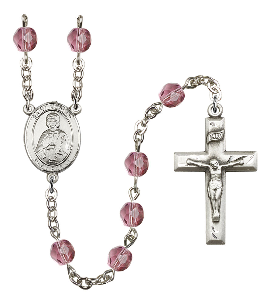 Saint Gerald Engravable Rosary with Amethyst Beads