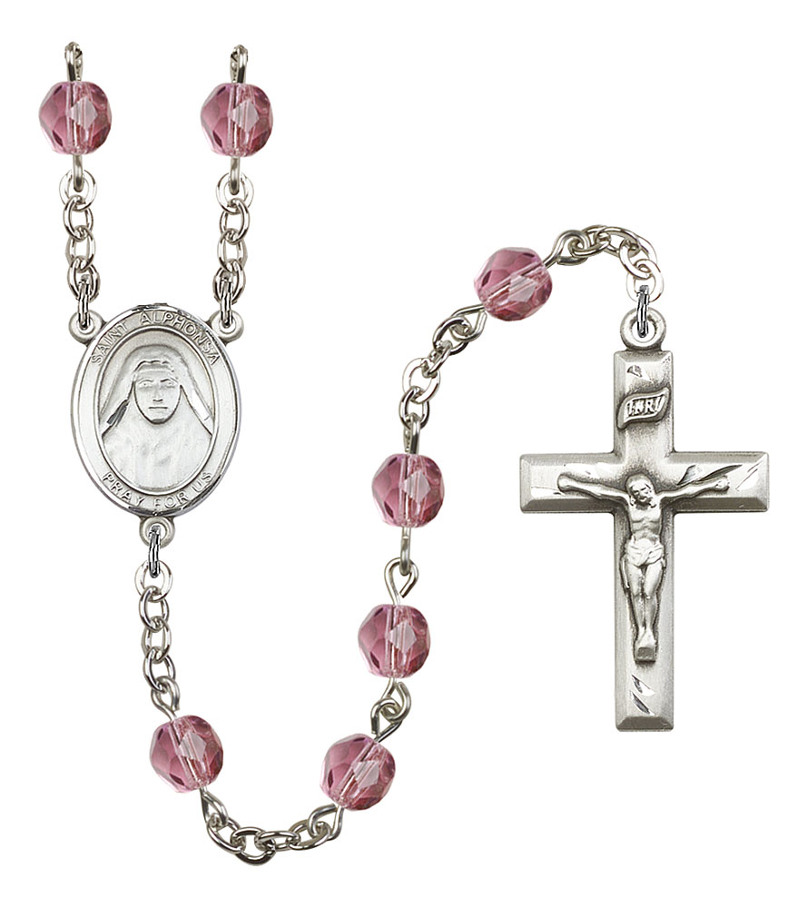 Saint Alphonsa of India Engravable Rosary with Amethyst Beads