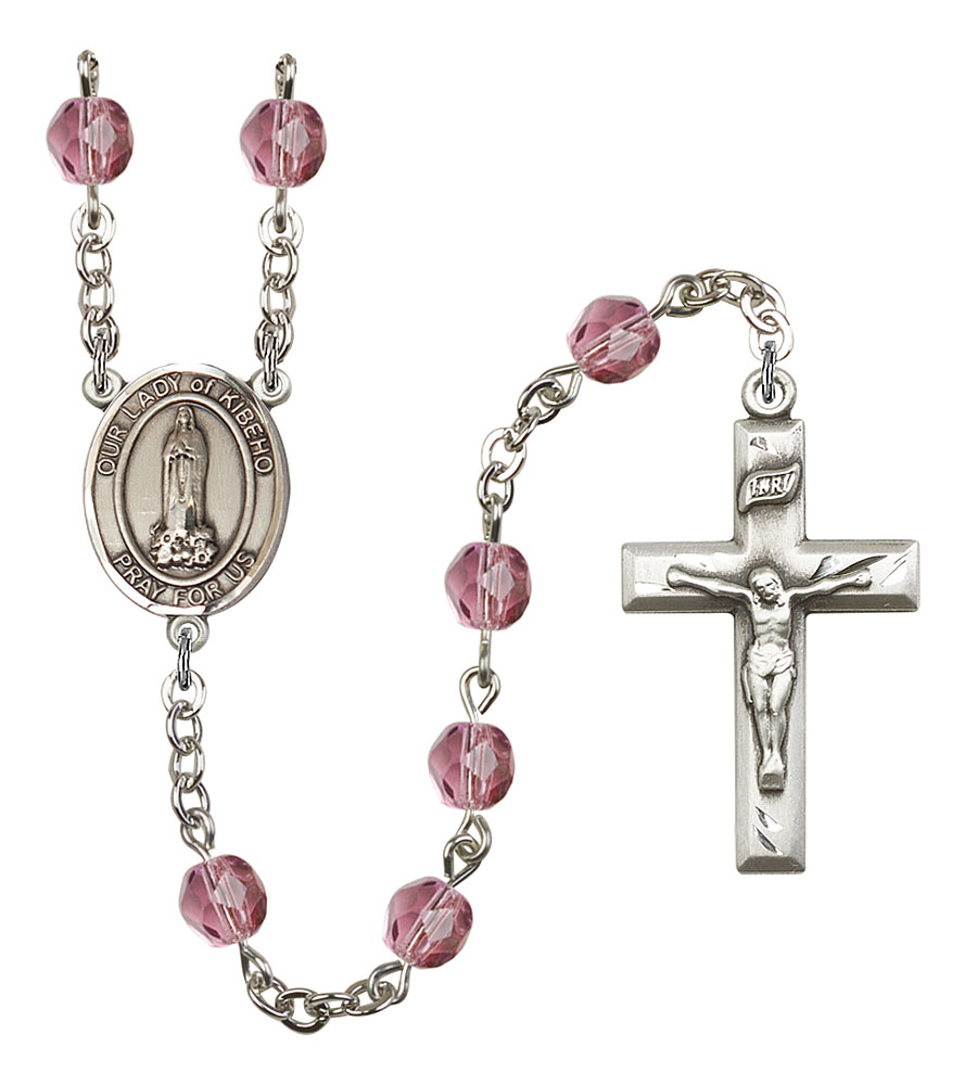 Our Lady of Kibeho Engravable Rosary with Amethyst Beads