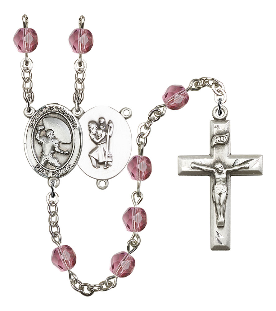 Saint Christopher and Football Rosary with Amethyst Beads