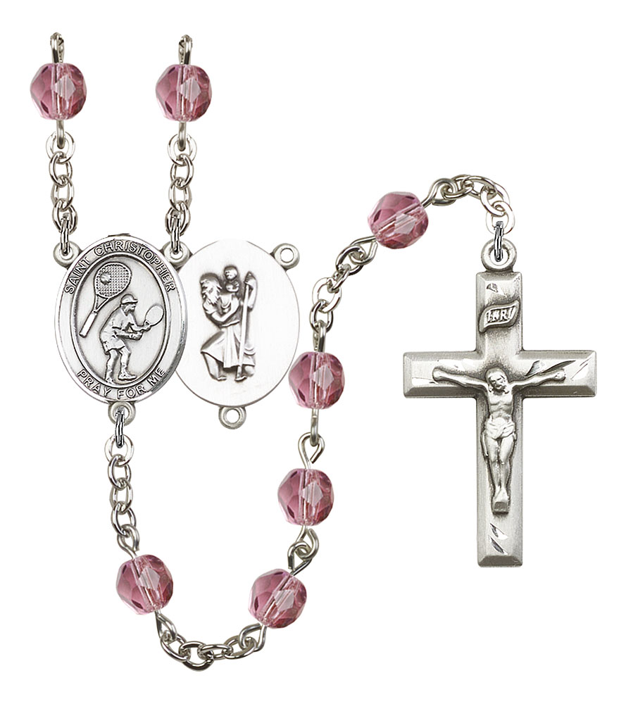 Saint Christopher and Tennis Rosary with Amethyst Beads