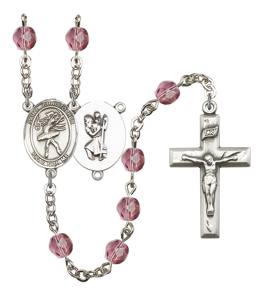 Saint Christopher and Dance Rosary with Amethyst Beads