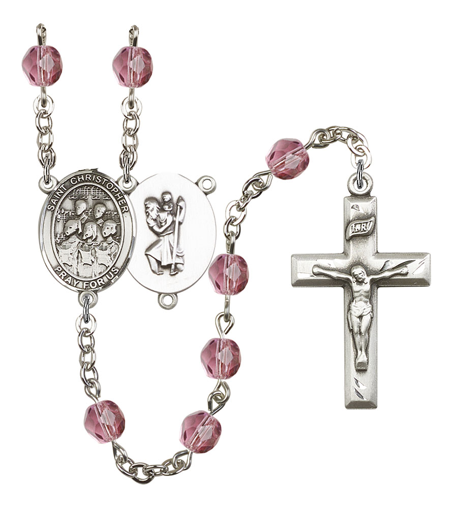 Saint Christopher and Choir Rosary with Amethyst Beads