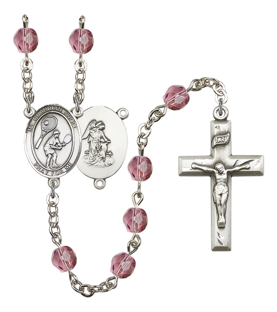 Guardian Angel and Tennis Rosary with Amethyst Beads