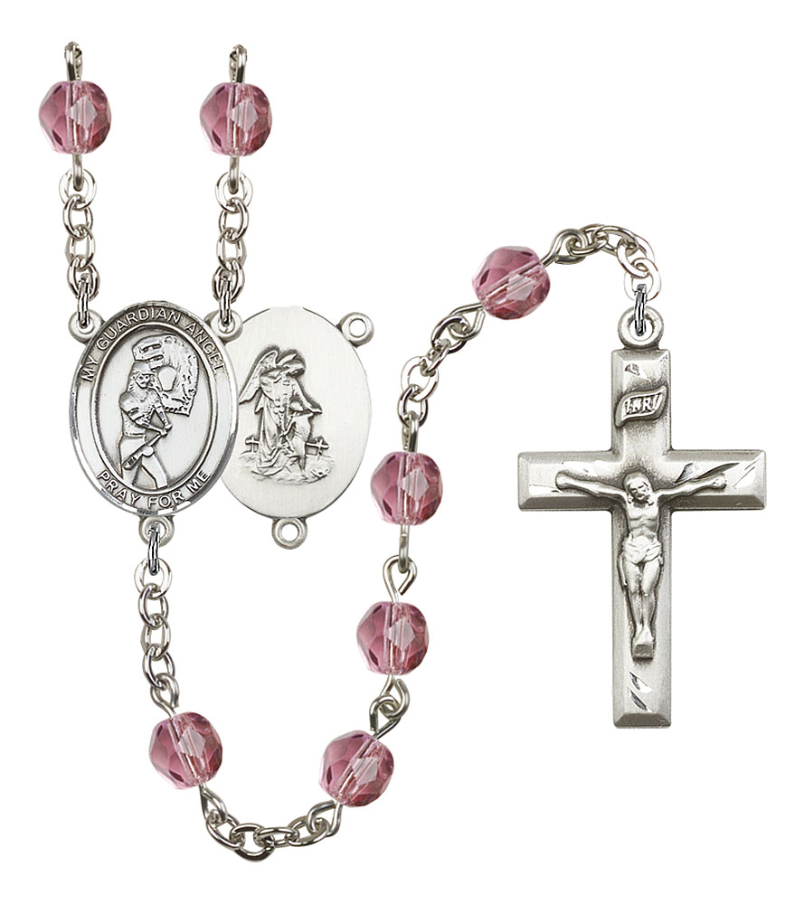 Softball and Guardian Angel Rosary with Amethyst Beads