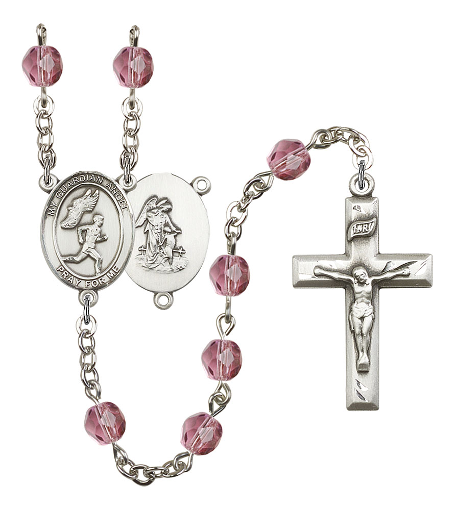 Guardian Angel and Men's Track & Field Rosary with Amethyst Beads