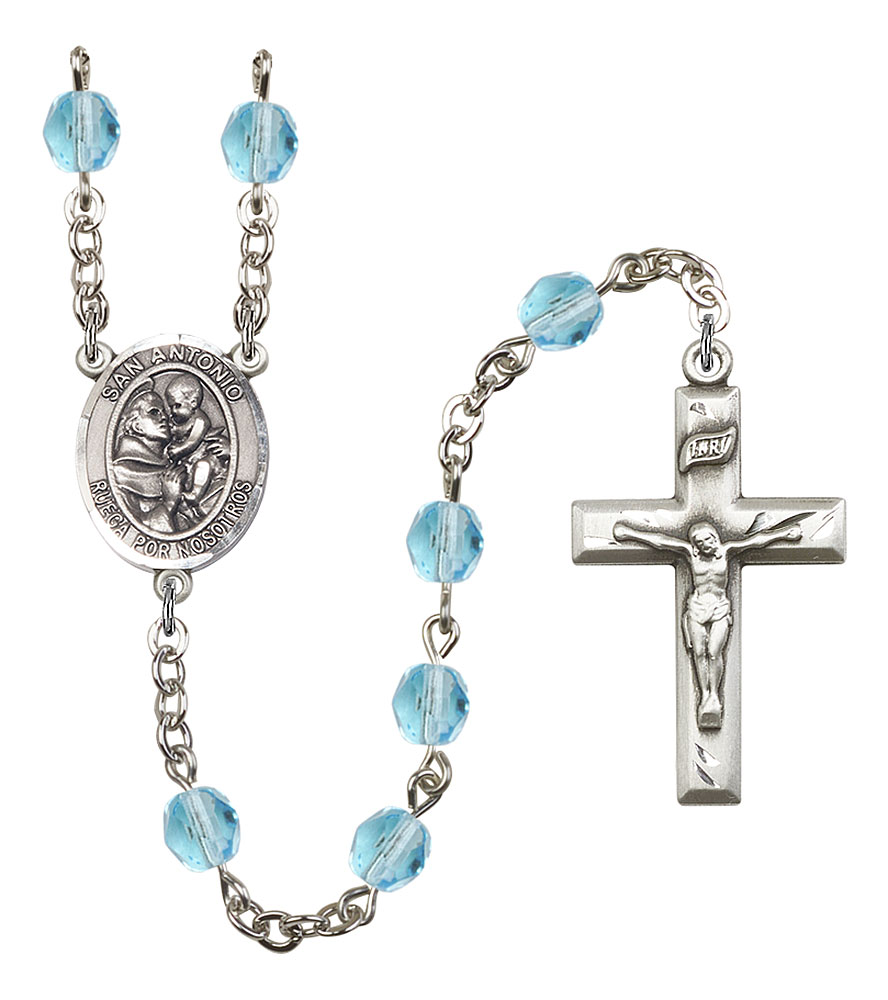 San Antonio Engravable Rosary with Aqua Beads
