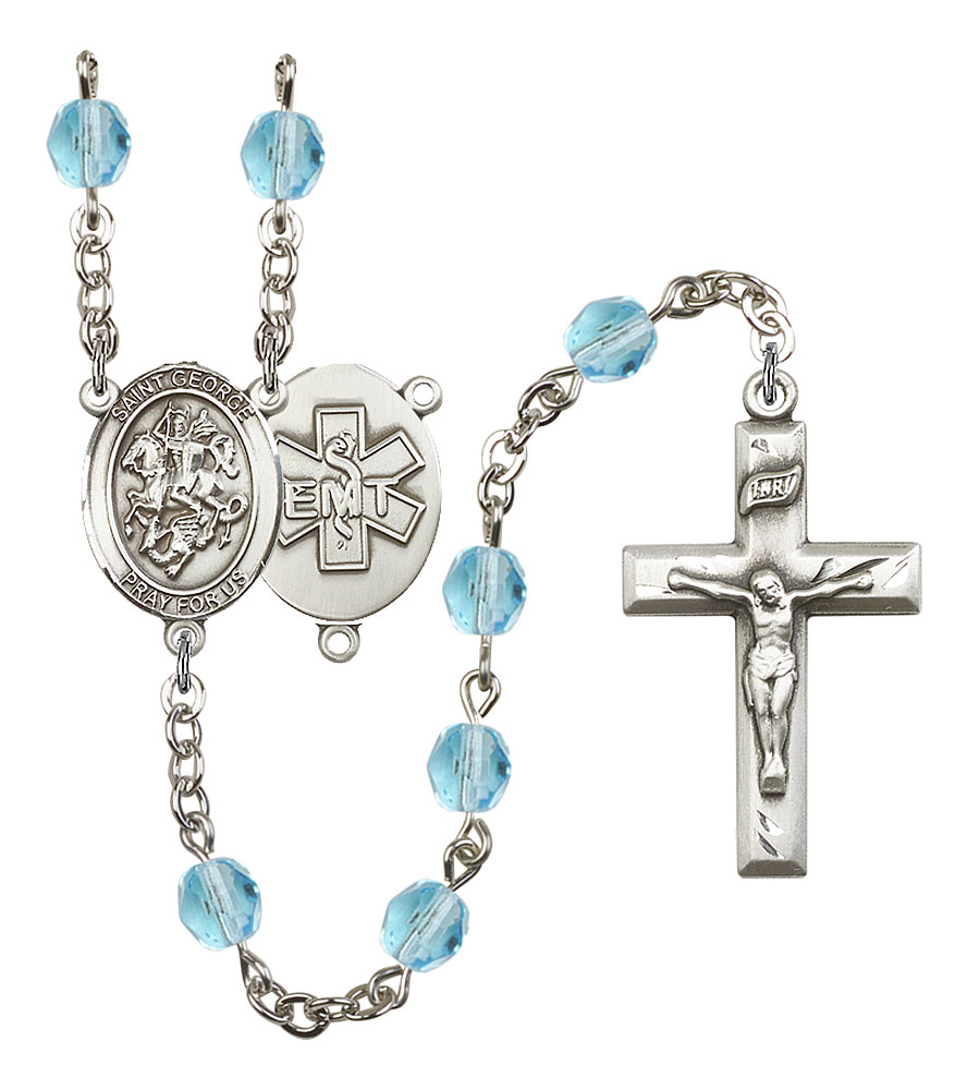 Saint George and EMT Rosary with Aqua Beads