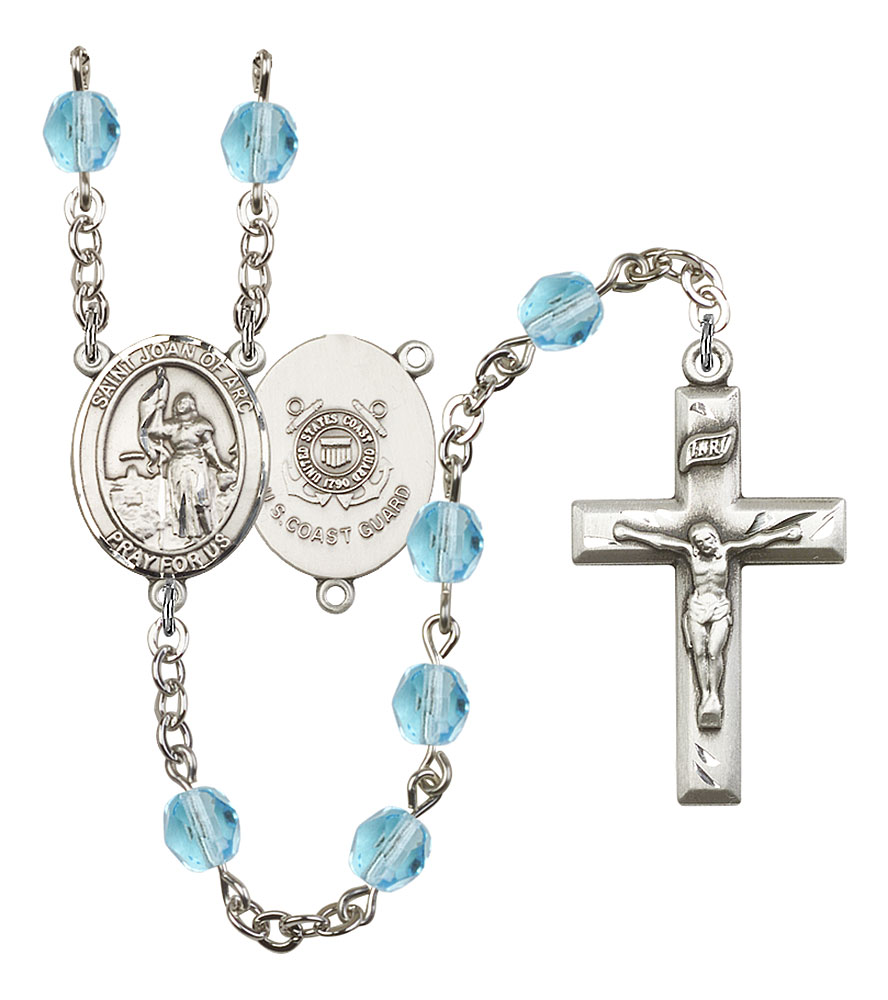 Saint Joan of Arc and Coast Guard Rosary with Aqua Beads