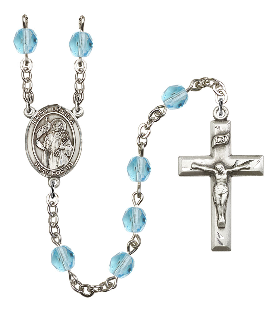 Saint Ursula Engravable Rosary with Aqua Beads