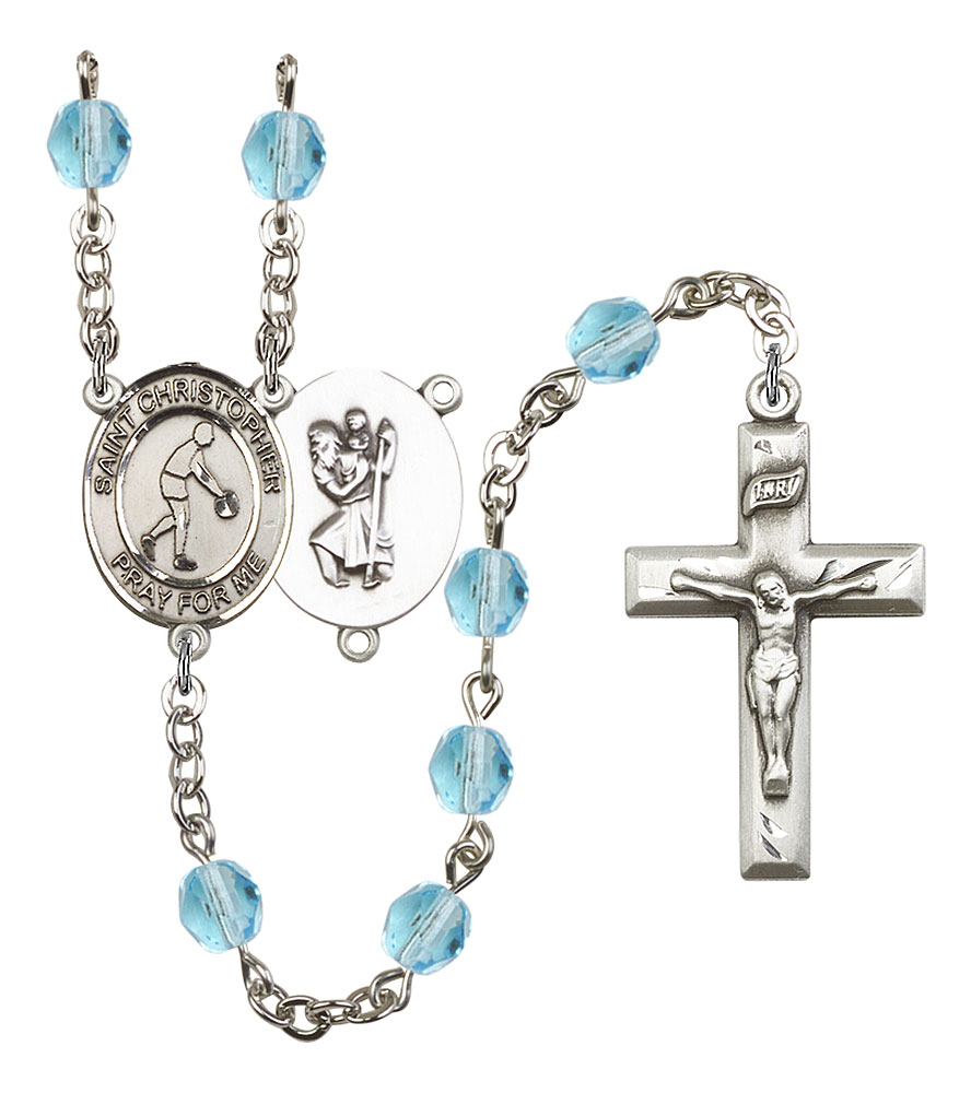 Saint Christopher and Basketball Rosary with Aqua Beads