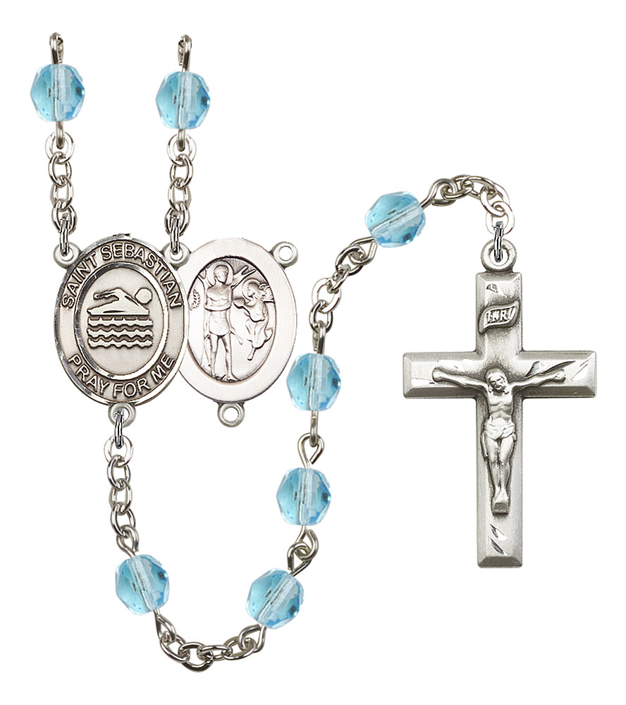 Saint Sebastian and Swimming Rosary with Aqua Beads