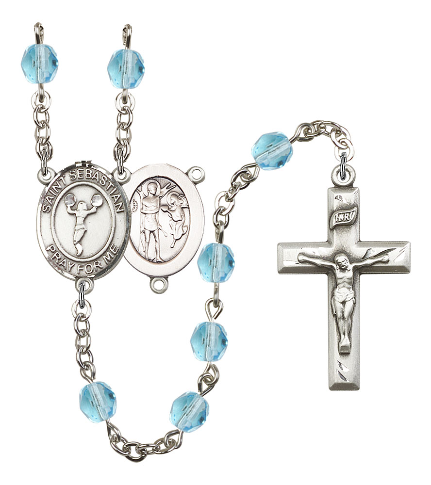 Saint Sebastian and Cheerleading Rosary with Aqua Beads