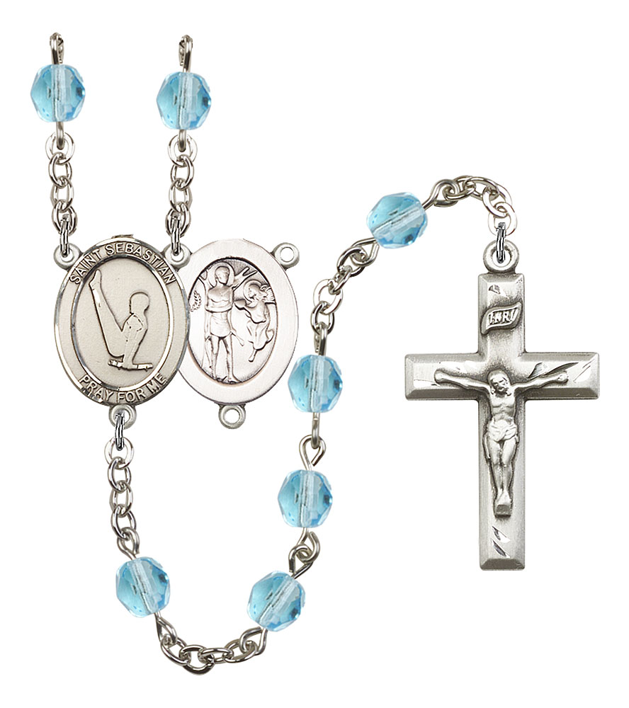 Saint Sebastian and Gymnastics Rosary with Aqua Beads