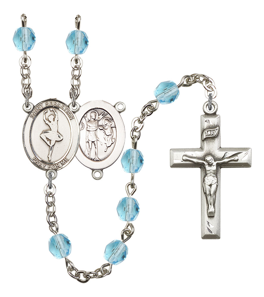 Saint Sebastian and Dance Rosary with Aqua Beads