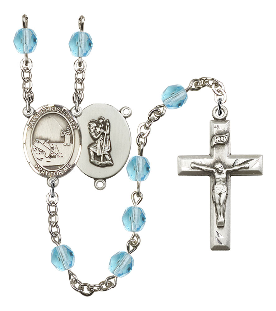 Saint Christopher and Fishing Rosary with Aqua Beads