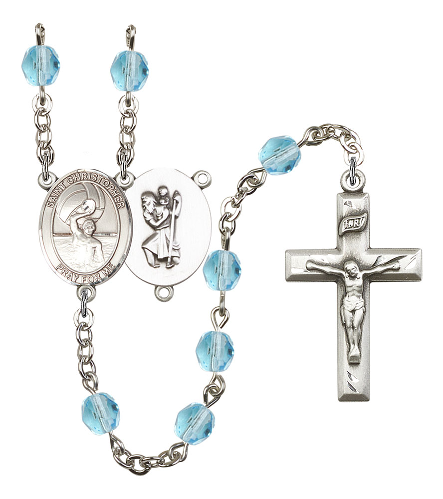 Saint Christopher and Water Polo-Men Rosary with Aqua Beads