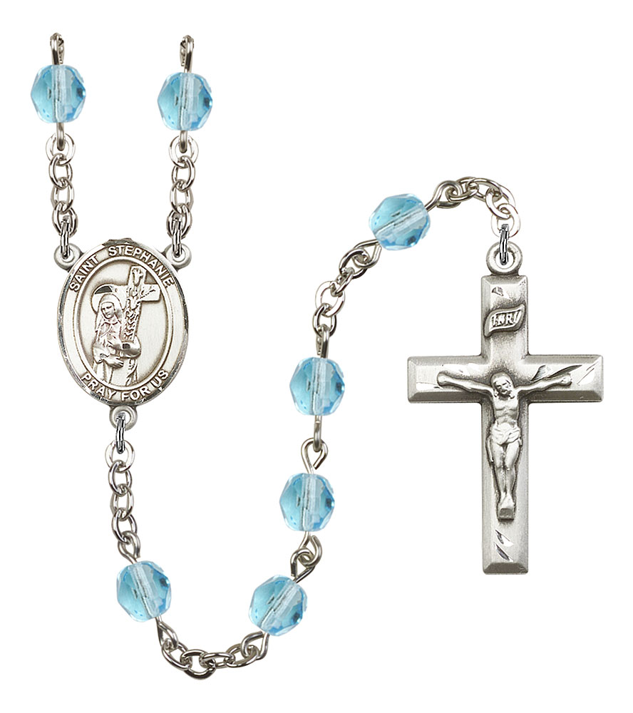 Saint Stephanie Engravable Rosary with Aqua Beads