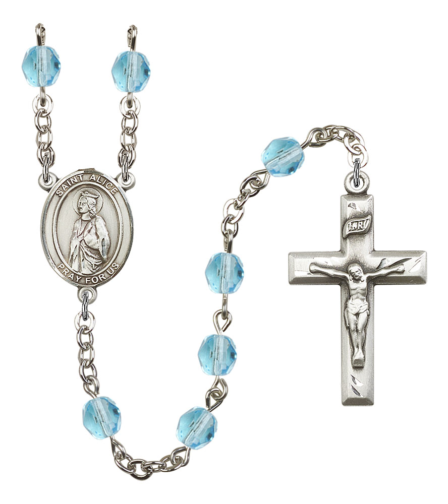 Saint Alice Engravable Rosary with Aqua Beads