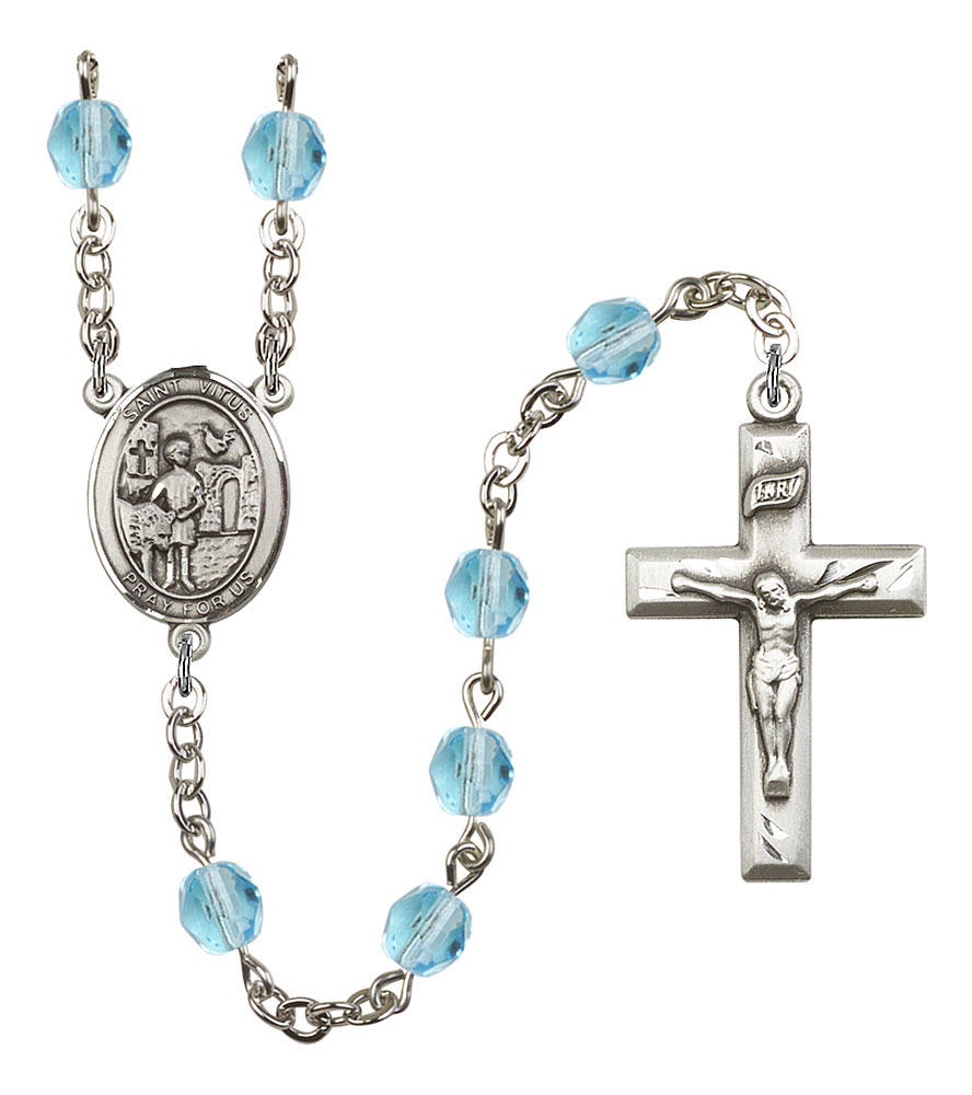 Saint Vitus Engravable Rosary with Aqua Beads