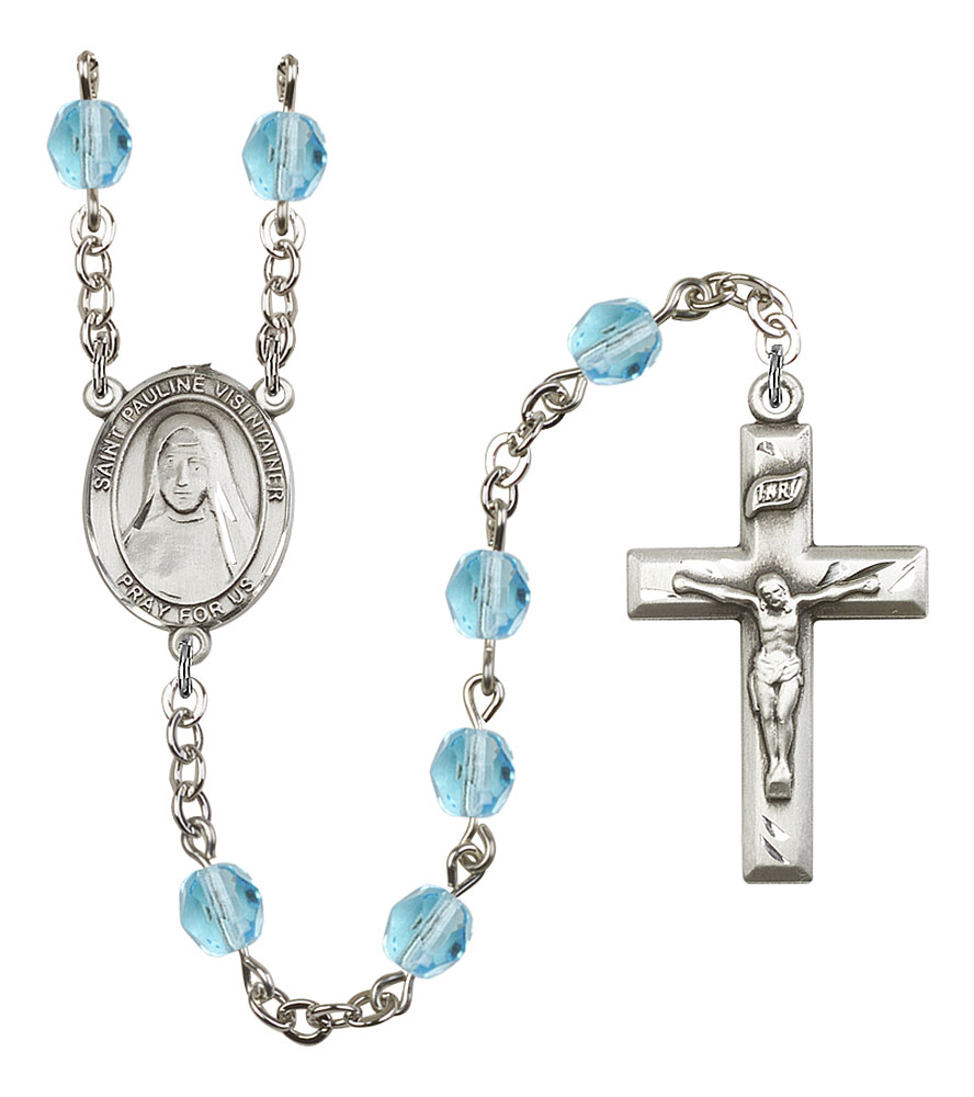 Saint Pauline Visintainer Engravable Rosary with Aqua Beads