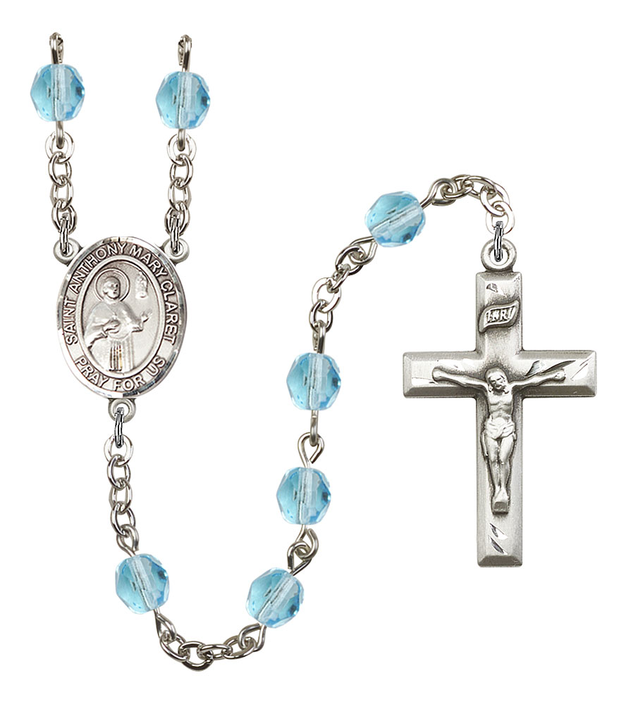 Saint Anthony Mary Claret Engravable Rosary with Aqua Beads
