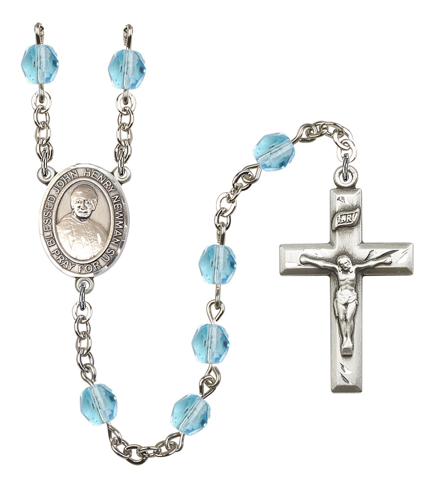 Blessed John Henry Newman Engravable Rosary with Aqua Beads