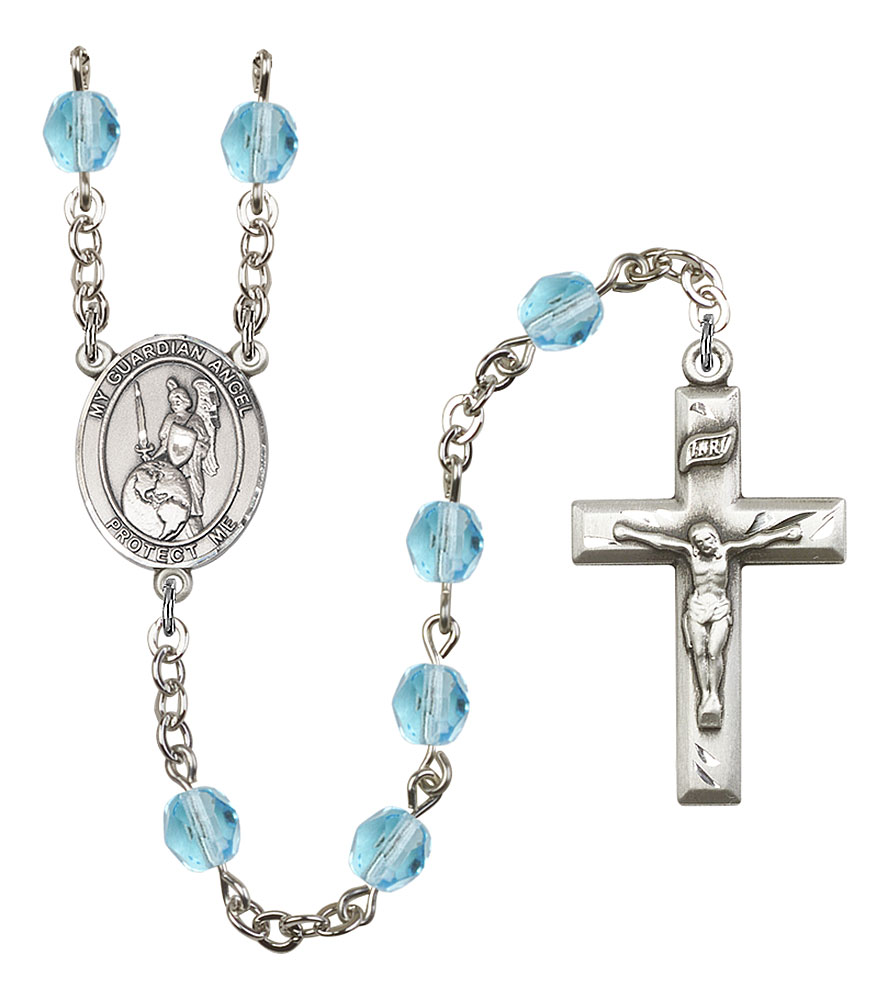 Guardian Angel of the World Engravable Rosary with Aqua Beads