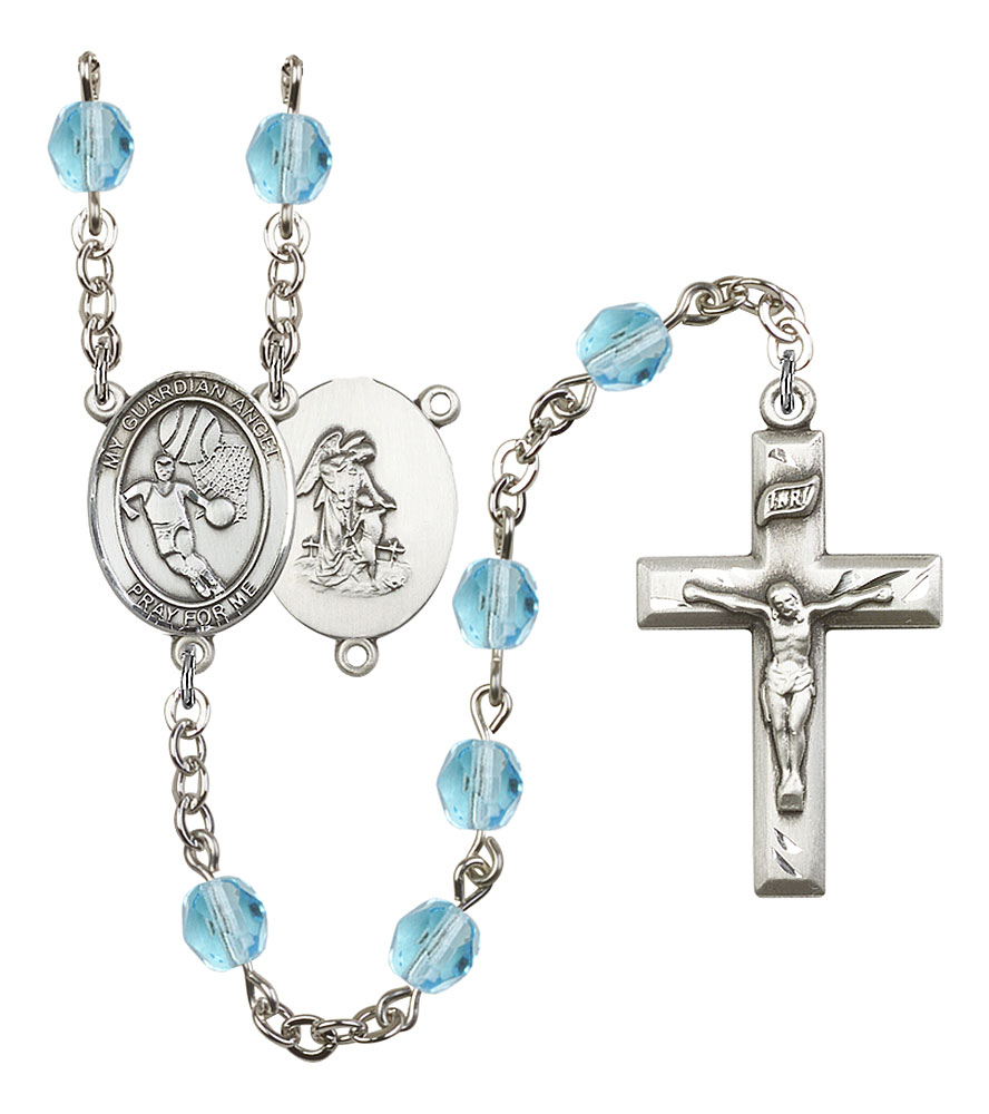 Guardian Angel and Basketball Rosary with Aqua Beads