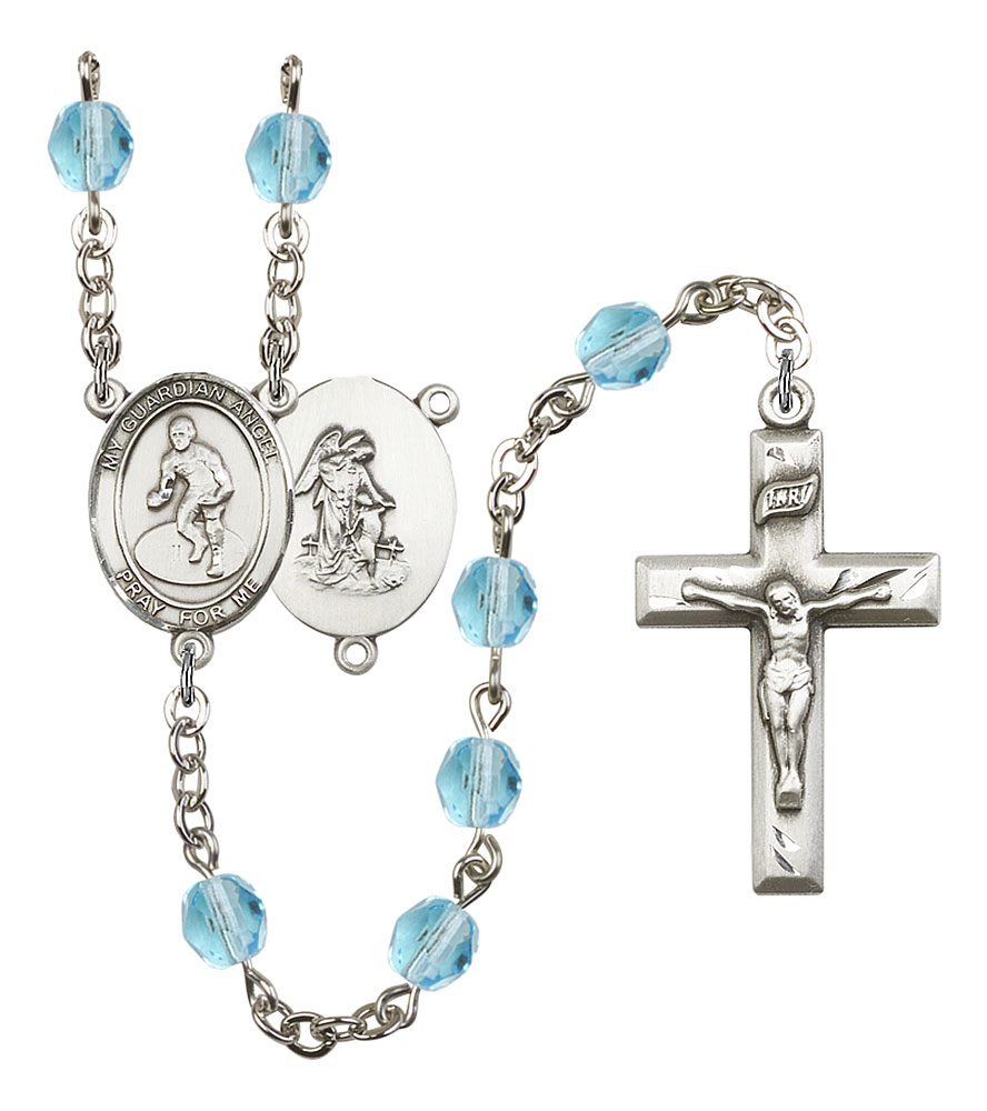 Guardian Angel and Wrestling Rosary with Aqua Beads