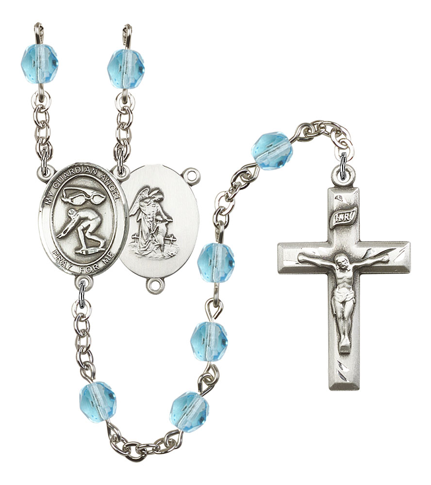 Guardian Angel and Swimming Rosary with Aqua Beads
