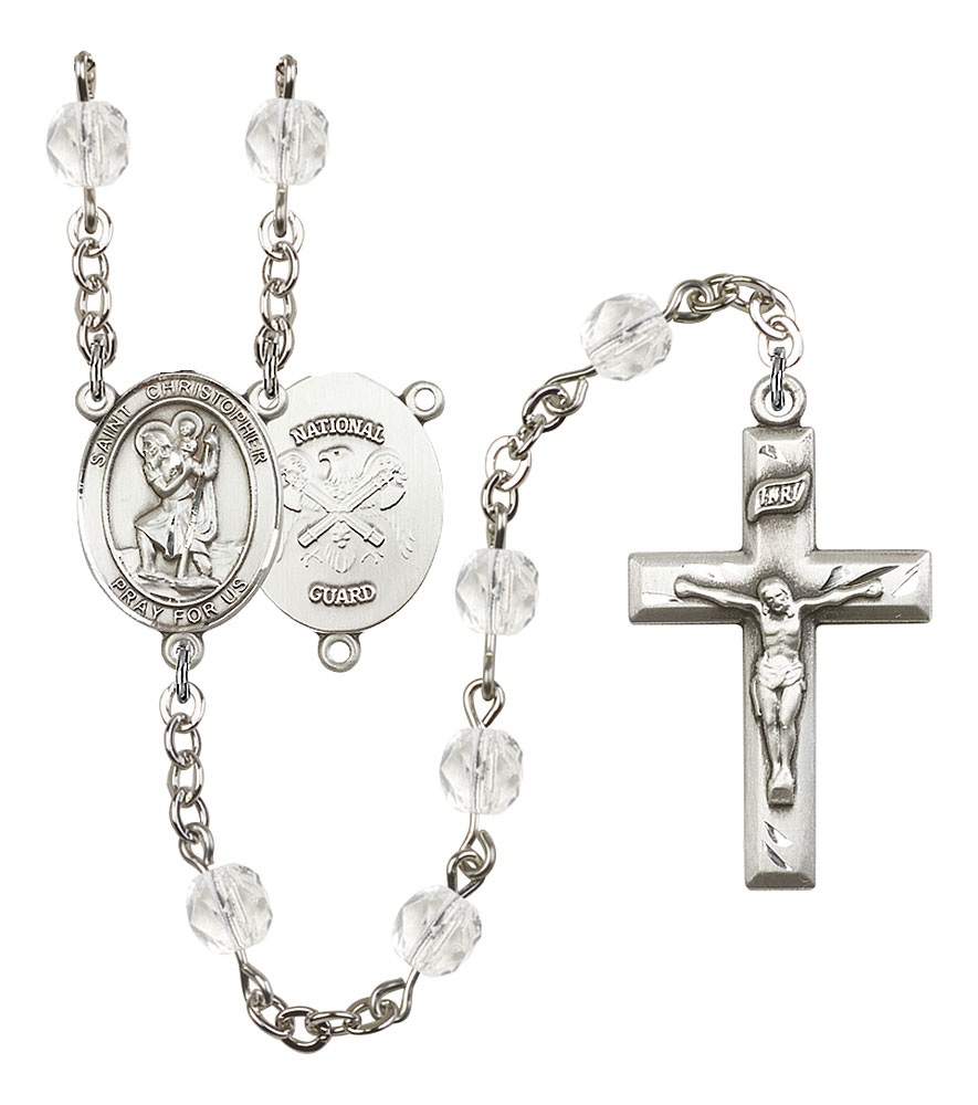 Saint Christopher and Nat'l Guard Rosary with Crystal Beads