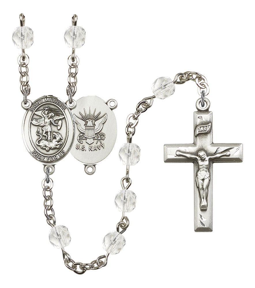 Saint Michael and Navy Rosary with Crystal Beads