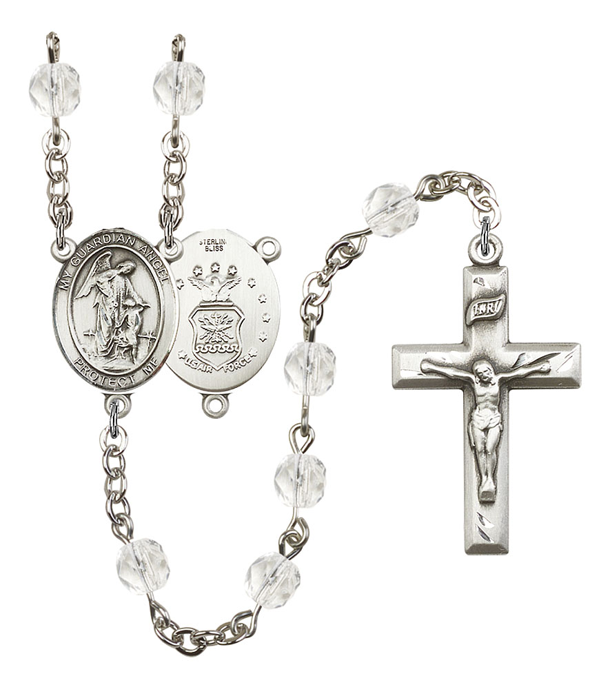 Guardian Angel and Air Force Rosary with Crystal Beads