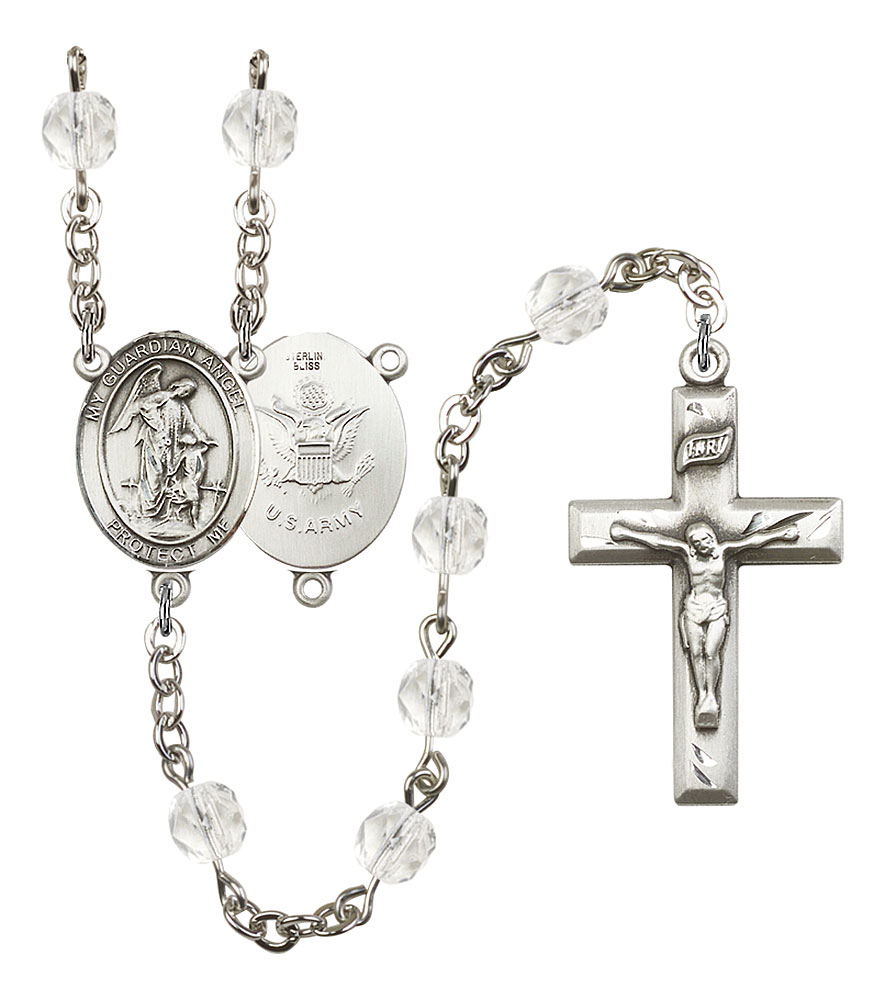 Guardian Angel and Army Rosary with Crystal Beads