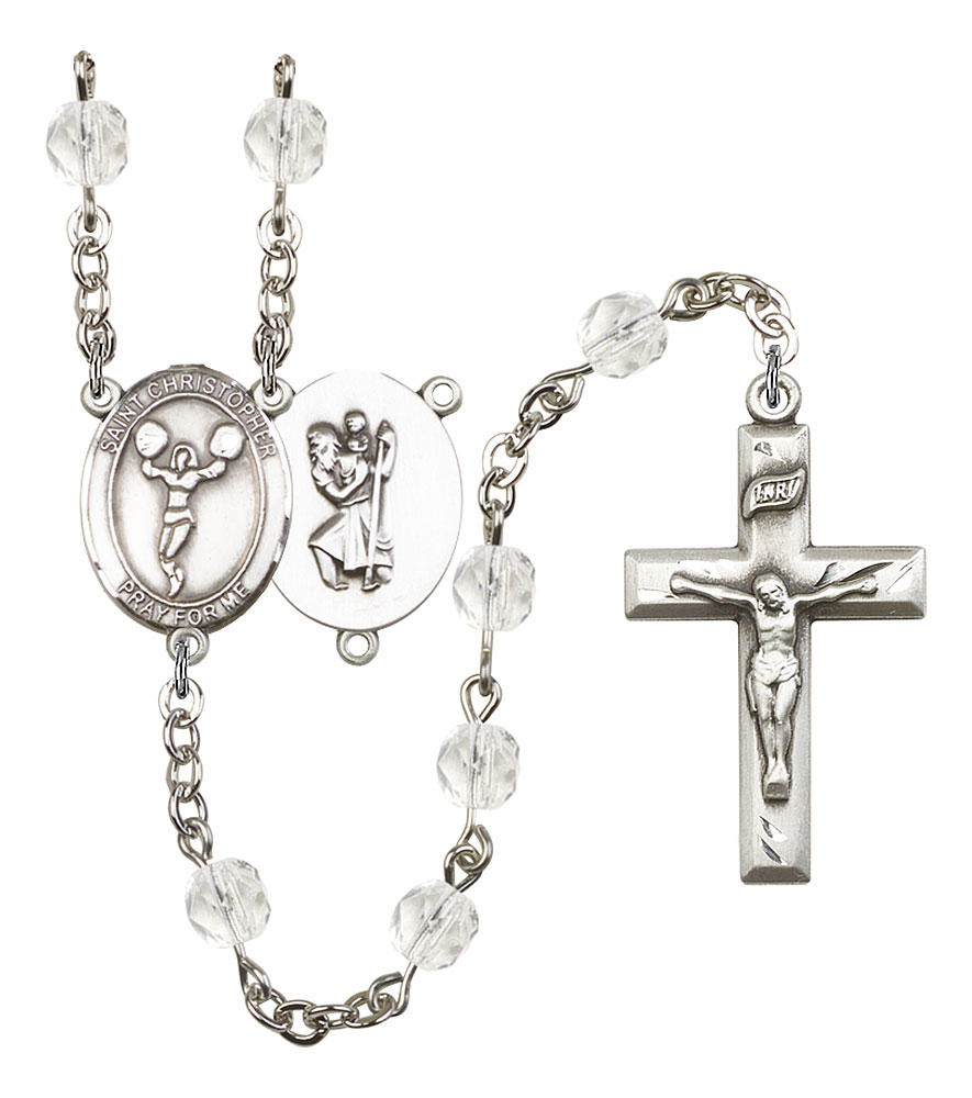 Saint Christopher and Cheerleading Rosary with Crystal Beads