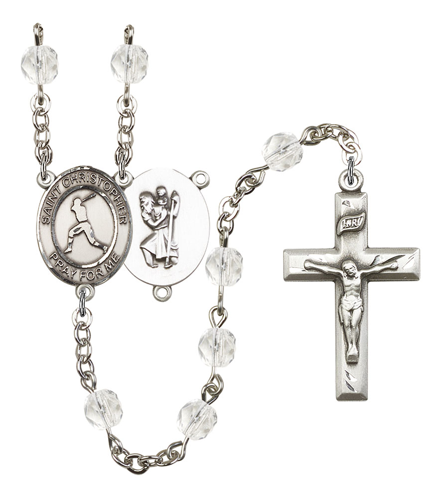 Saint Christopher and Baseball Rosary with Crystal Beads