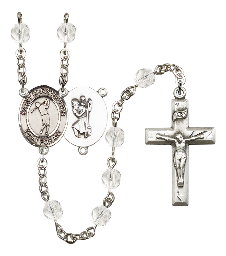 Saint Christopher and Golf Rosary with Crystal Beads