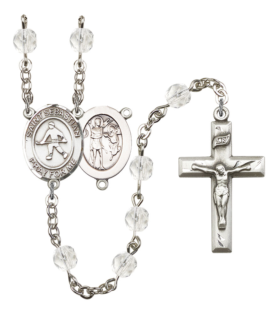 Saint Sebastian and Field Hockey Rosary with Crystal Beads