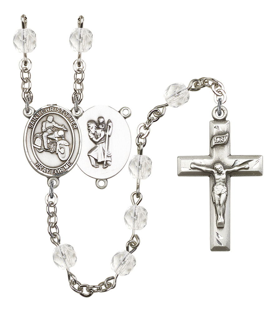 Saint Christopher and Motorcycle Rosary with Crystal Beads
