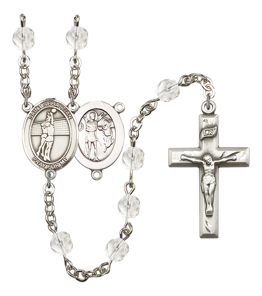 Saint Sebastian and Volleyball Rosary with Crystal Beads