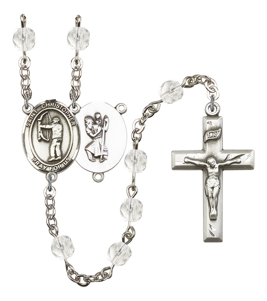Saint Christopher and Archery Rosary with Crystal Beads