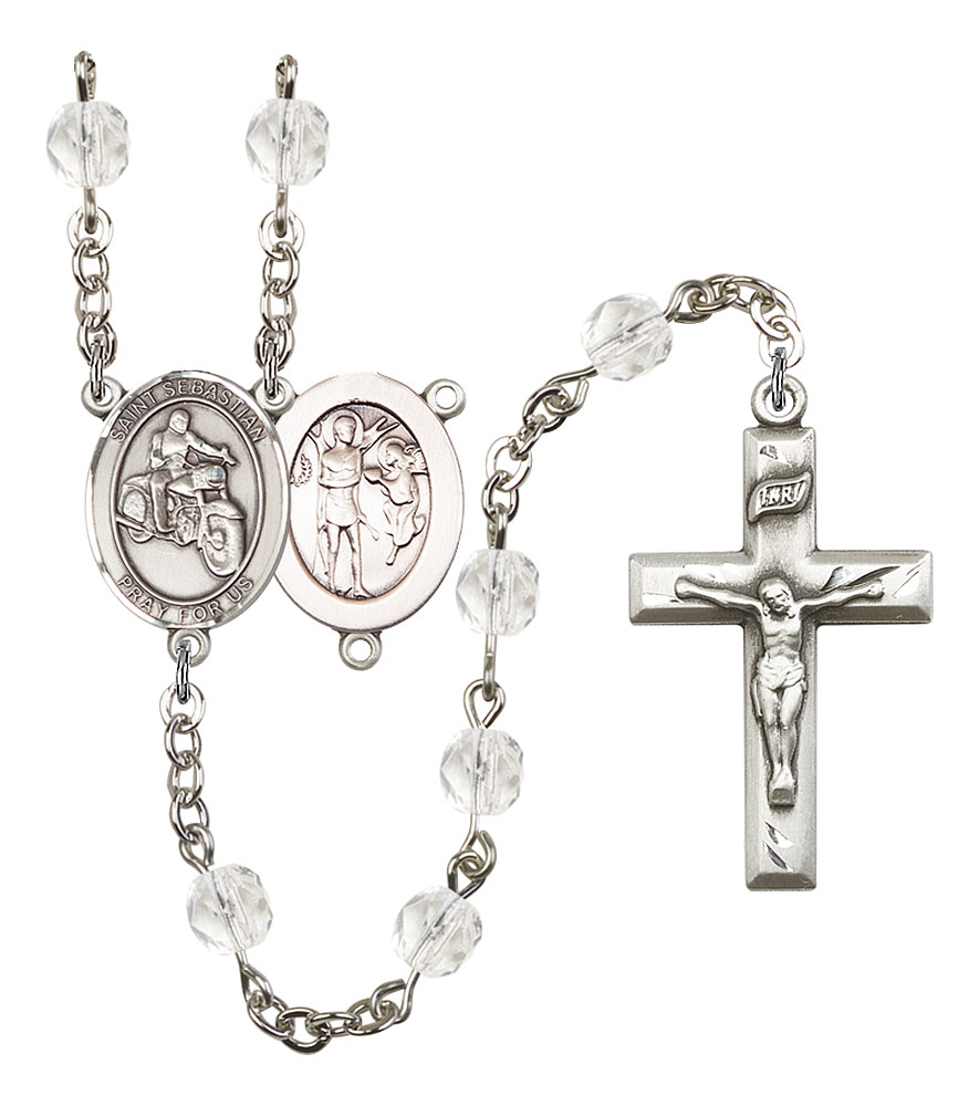 Saint Sebastian and Motorcycle Rosary with Crystal Beads