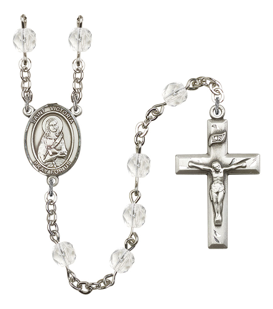 Barbara Center Barbara Rosary with 6mm Peridot Color Fire Polished Beads and 1 5/8 x 1 inch Crucifix Gift Boxed Silver Finish St St 
