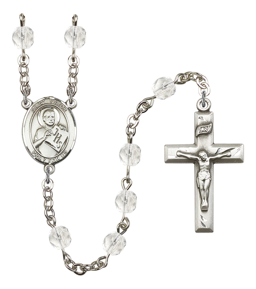 Saint Viator of Bergamo Engravable Rosary with Crystal Beads